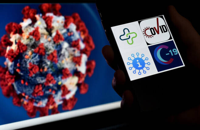 스파이크 단백질(사진의 붉은색 돌출 부분)에서 32가지의 변이가 나타난 코로나19 바이러스 변이종이 남아프리카공화국에서 확인돼, 각국 방역 당국을 긴장시키고 있다. AFP 연합뉴스