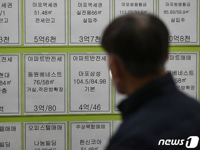 서울의 한 부동산에 아파트 반전세 매물 안내문이 붙어 있다. © News1 신웅수 기자