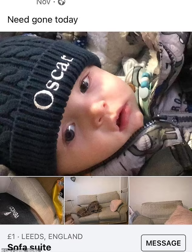 영국의 한 여성이 페이스북 지역 중고거래 페이지에 소파 급매 게시물을 올리며 자신의 아기 사진을 대표 이미지로 올리는 실수를 했다 / 사진 = dailymail 홈페이지 캡처