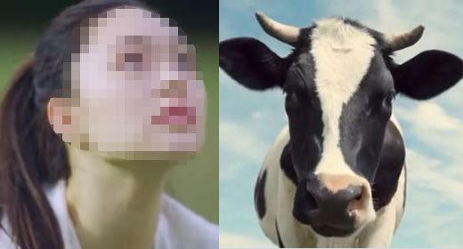 풀밭에서 스트레칭을 하던 여성(왼쪽)이 젖소로 변하는 서울우유 광고/서울우유 유튜브