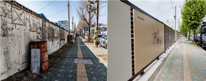 인천 주안 아름다운 거리 조성 전(왼쪽)과 조성 후(오른쪽) <자료 한국산업단지공단>
