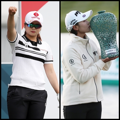 최혜진과 안나린이 LPGA 투어 진출권을 눈앞에 두고 있다. 사진은 지난 9월 엘크루-TV조선 프로 셀러브리티에 출전한 최혜진(왼쪽), 지난해 하나금융그룹 챔피언십에서 우승한 안나린. /사진=뉴시스