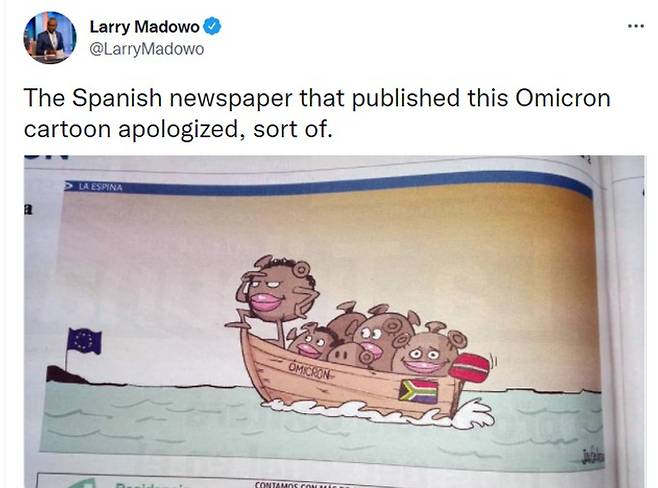 스페인의 한 신문이 지난달 28일(현지시간) 낸 만평. CNN 저널리스트 래리 매도오의 트위터 캡쳐.