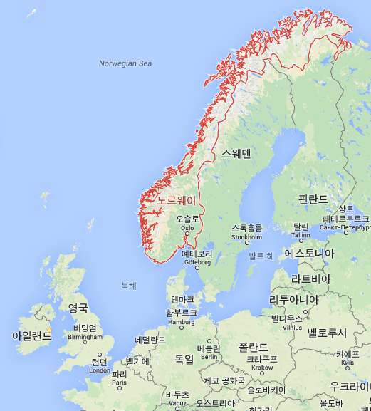 ▲노르웨이 지도