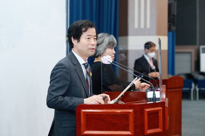 김승환 전북교육감이 11일 전북교육청에서 임기 중 마지막 새해 기자회견을 하고 있다. 전북교육청 제공