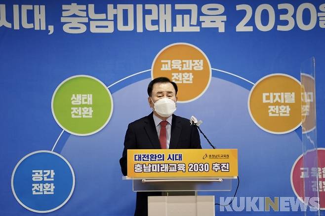 김지철 충남교육감이 도교육청사에서 11일 신년 기자화견을 갖고 대전환의 시대 '충남미래교육 2030' 추진을 발표했다.