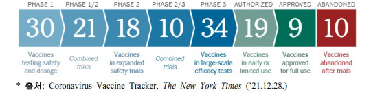 코로나19 백신 개발 글로벌 현황. 출처 뉴욕타임스