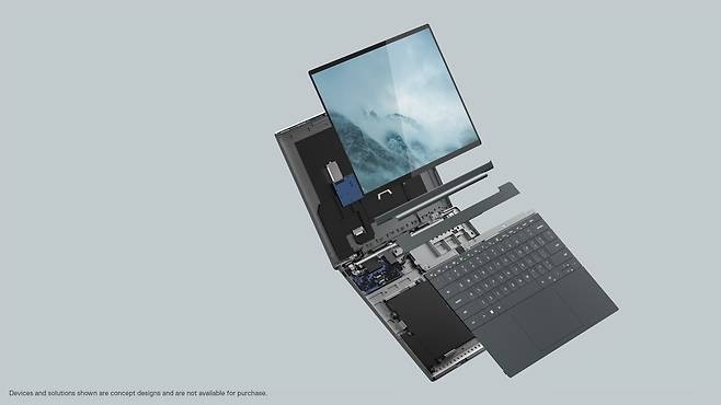 델이 공개한 친환경 노트북 ‘콘셉트 루나’. 부품 교체를 쉽게 하고 소비 전력을 줄여 폐기물과 탄소 배출을 절감했다.