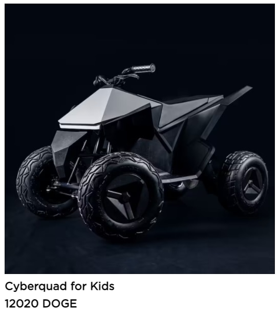 테슬라숍에서 도지로 구입할 수 있는 어린이용 4륜 전기 바이크 ‘사이버쿼드 포 키즈’. /테슬라숍