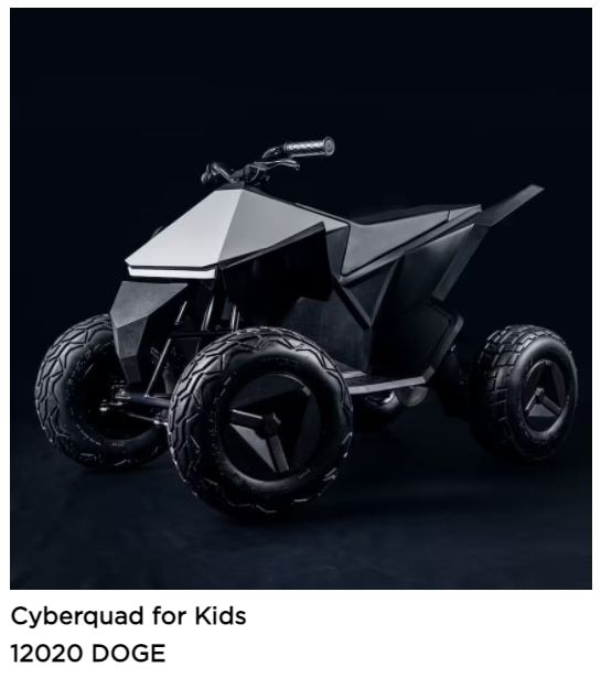 테슬라숍에서 도지코인으로 구매할 수 있는 어린이용 4륜 전기 바이크 ‘사이버쿼드 포 키즈’. /테슬라숍
