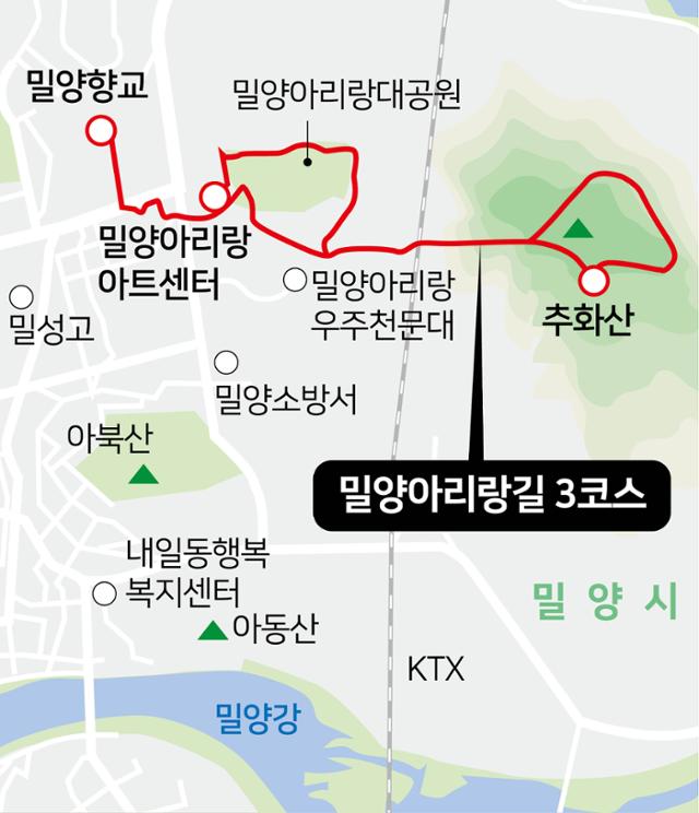 밀양아리랑길3코스 위치=김문중 기자