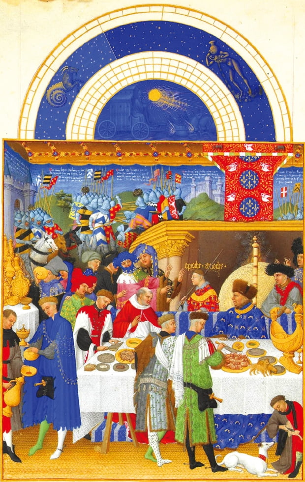 랭부르 형제, ‘베리 공의 매우 화려한 기도서’ 중 1월 달력 그림, 1410~1416년께, 콩테미술관, 샹티이