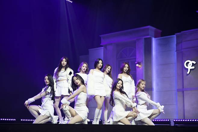 Fromis_9’s 4th EP “Midnight Guest” media showcase takes place in Seoul on Monday. (Pledis Entertainment)