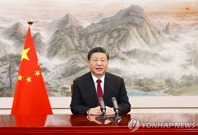 시진핑 중국 국가주석 (신화=연합뉴스) 시진핑 중국 국가주석이 17일 '다보스 어젠다 2022'에서 화상을 통해 특별 연설을 하는 모습.