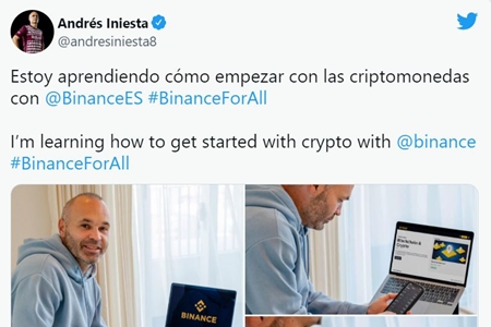 스페인 축구선수 안드레스 이니에스타는 지난해 11월24일 자신의 트위터 계정에 "바이낸스를 통해 암호화폐에 대해 배우기 시작했다"고 적었다. /사진=이니에스타 트위터