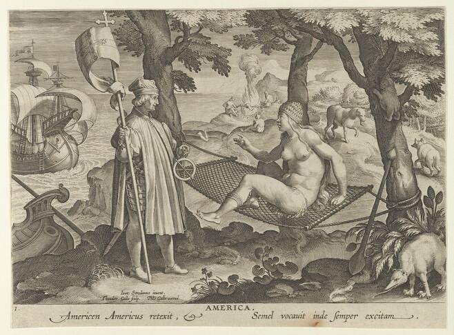 테오도르 갈레, <아메리카>, 1600년대, 동판화, 엘리샤 휘틀지 컬렉션