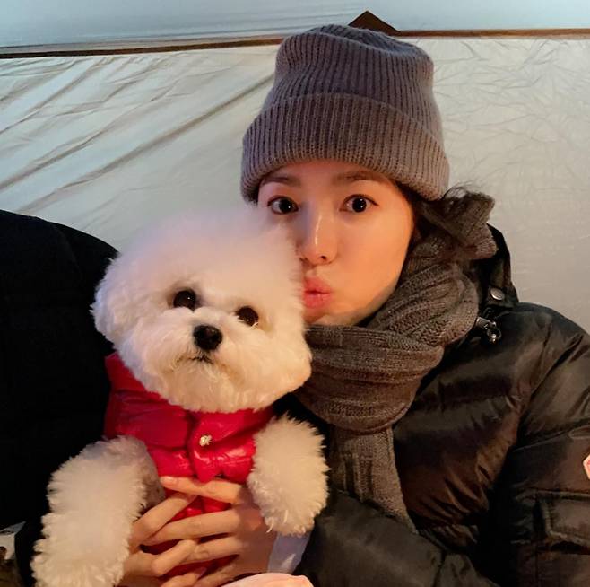 Song Hye-kyo posted a picture with a heart-shaped emoticon on his 29th day through his instagram.In the photo, Song Hye-kyo is staring at the camera with a cute dog in her arms. Song Hye-kyo showed off her lovely beauty by wearing a fur hat and wearing a muffler.Lee Jin, a group member who saw the photo, commented, I want to see.On the other hand, Song Hye-kyo played the role of Ha Young in the SBS drama Now, Im breaking up which ended on the 8th.