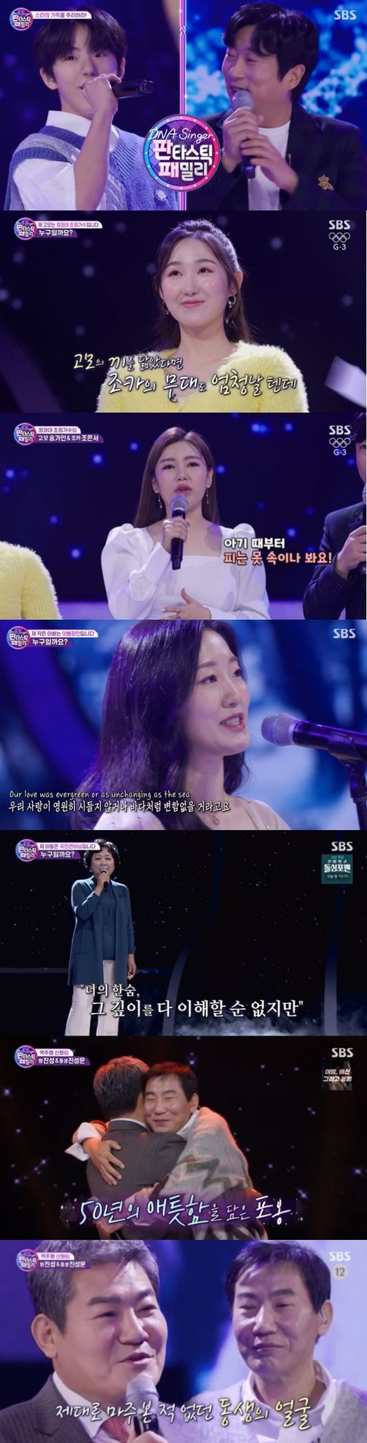 SBS New Years special music entertainment Fantastic Duo Family - DNA Singer (hereinafter Fantastic Duo Family) has caught the attention of viewers with high TV viewer ratings since its first broadcast.The Fantastic Duo Family, which was first broadcast on the 1st, ranked first in entertainment TV viewer ratings at the same time with an average TV viewer rating of 7.5% and the highest TV viewer ratings of 12.1% per minute, and the target indicator 2049 TV viewer ratings was also 2.4% (based on Nielsen Korea metropolitan area, households). It was the number one feature program on the show.On the day of the show, Lee Tae-joon, son of MC Lee Soo-geun, made an opening stage with Father Lee Soo-geun, and the stage of the two people, who resembled DNA, attracted attention.The first round match was Joka Daejeon.The judges were surprised by the keyword of the first DNA singer, My aunt is a singer invited to Cheong Wa Dae, followed by DNA singers on the stage of Joey - Hi.I thought it was a song that resembled my aunt who had blown away and said goodbye when she was in trouble, and now I called it to cheer, DNA Singer said of the reason for the selection.The second DNA singer called Think of Me, famous for the ghost of the opera, and impressed.While everyone was fluttering in the appearance of the talented person, DNA keyword was farewell master.DNA Singer was convinced that if you have parted, no one will have heard a small Father song.As a result of the first group confrontation, the first DNA singer was defeated and her aunt Song Gain appeared as a star singer.The two people who resemble each other laughed, and the two people enthusiastically sang Be a Cain, raising the atmosphere of the scene.The second group was Impression War. The first DNA singer, whose DNA keyword the son of the people, was a normal housewife, confusing the judges Murder and She Wrote.DNA Singer said, I want to tell my son that I can breathe.The trembling seemed to be conveyed as it was, but the judges shed tears on the stage of the DNA singer, and Yang Hee-kyung added, I was also an actor who was going the same way as me.The second DNA keyword of the DNA singer was reverse driving myth. The 53-year-old DNA singer said, When I was a child, my brother was left to my relatives house because of my parents circumstances.My brother and I have been separated for more than 50 years. The judges selected singer Jo Hang Jo as a leading star singer Murder, She Wrote, and DNA singer selected Jo Hang Jo - Thank you.The DNA singer did not sing the lyrics for a while while crying during the stage, but everyone was impressed by the sincere stage of the DNA singer who had his brother.As a result of the confrontation, the first DNA singer won and the second DNA singer star singer, Jin Sung was introduced.This scene was the highest TV viewer ratings per minute with 12.1%.Jin Sung gave another impression with his brother, singing Borit Pass.The Fantastic Duo Family - DNA Singer, which has increased the possibility of regular programming with high TV viewer ratings from the first broadcast, will be broadcast twice at 6 pm on the 2nd.In the second broadcast, it is expected that the Identity of star singers who have not yet been released, as well as the more powerful duet stages will be anticipated and interesting.SBS Fantastic Duo Family broadcast capture