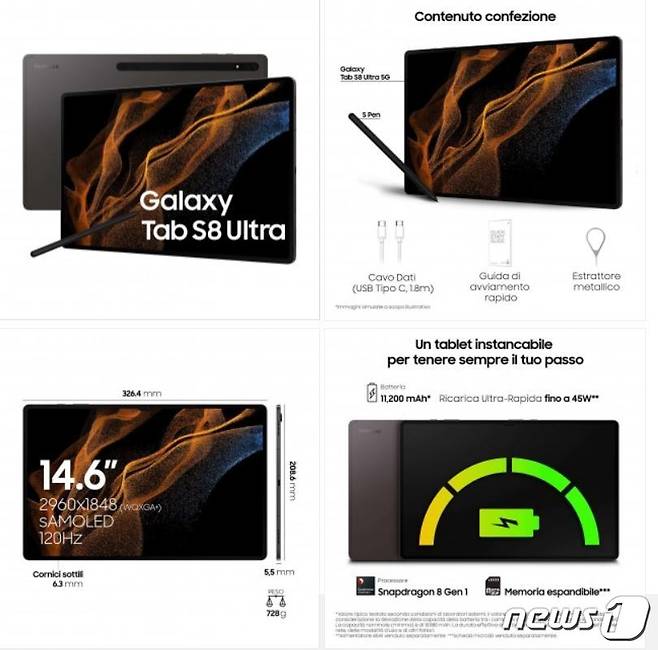 IT팁스터인 에반 블래스가 공개한 '갤럭시탭 S8 울트라' 이미지 © 뉴스1