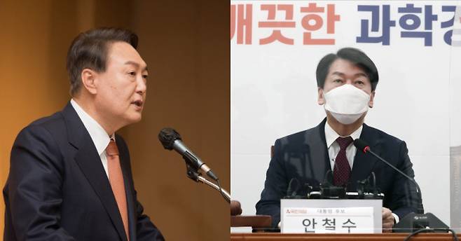 윤석열 국민의힘(왼쪽), 안철수 국민의당 대선 후보  연합뉴스