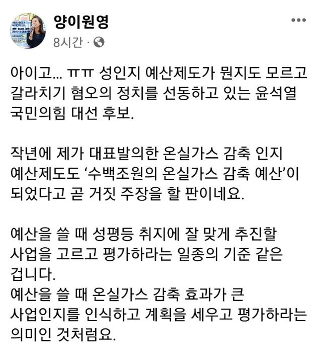 양이원영 더불어민주당 의원 페이스북 캡처.