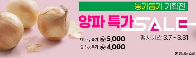 전남 함평군은 7일부터 군 자체 온라인쇼핑몰 ‘함평천지몰’을 통해 양파 5㎏을 택배비를 포함해 5000원에 판매한다. 군은 양파 가격 폭락으로 어려움에 처한 농민들을 돕기위해 특별 판매에 나섰다. 함평천지몰 캡쳐.