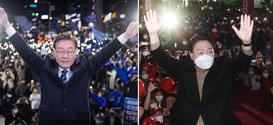 이재명 더불어민주당 대선후보(왼쪽)와 윤석열 국민의힘 대선 후보. 연합뉴스·뉴스1