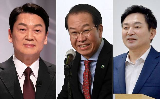 왼쪽부터,인수위원장 안철수 국민의당 대표, 부위원장 권영세 국민의힘 의원, 기획위원장 원희룡 전 제주지사 .