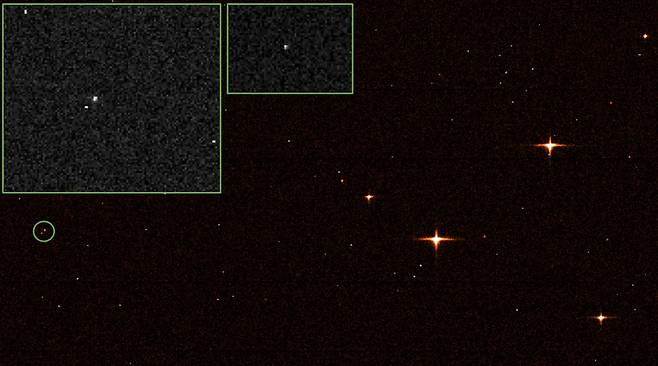 ESA 가이아 위성이 촬영한 제임스웹 우주망원경. 왼쪽 박스는 확대사진. 오른쪽은 첫 촬영 2시간 후 촬영한 제임스웹 우주망원경의 모습. 사진=ESA/Gaia/DPAC; CC BY-SA 3.0 IGO