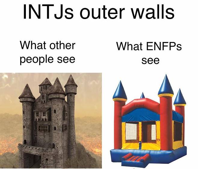 ENFP 눈에 보이는 INTJ의 이미지. 남들은 삭막한 고딕 호러라고 INTJ를 평가하지만, ENFP에게는 그런 모습이 귀엽게 보임을 형상화한 짤방이다. /온라인 커뮤니티