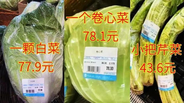 상하이 현지 마트에서 판매하는 채소 가격, 왼쪽부터 배추, 양배추, 샐러리. 중국 SNS 웨이보