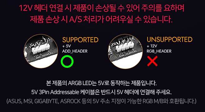 다크플래쉬 Twister DX V2 ARGB 시리즈는 12V 헤더에 호환되지 않는다 (출처=다크플래쉬)