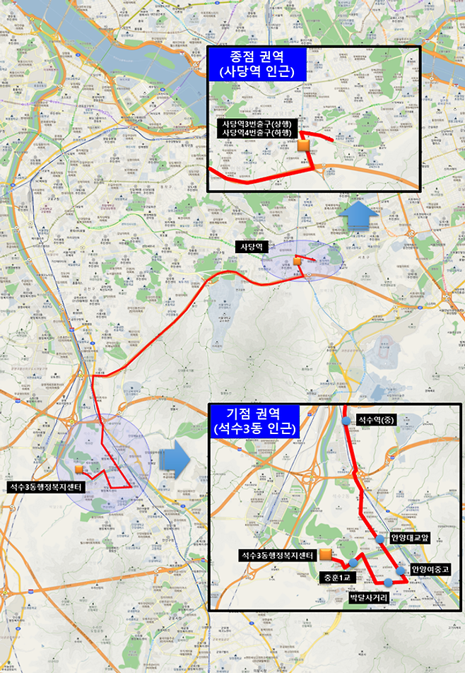 안양시 M5556번은 석수3동에서 사당역까지 운행하는 M버스(광역급행버스)다. 평일기준 04:50~23:30까지 20~40분 간격으로 하루 37회 운행한다.ⓒ국토부