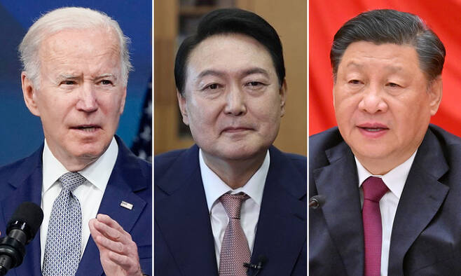 왼쪽부터 조 바이든 미국 대통령, 윤석열 대통령, 시진핑 중국 국가 주석. AP·뉴시스·신화연합뉴스