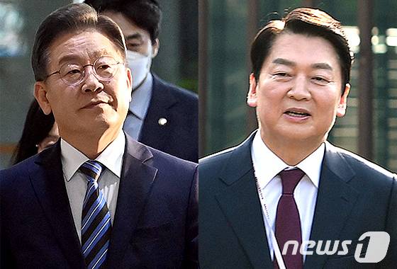 인천계양을과 경기 성남시분당구갑 국회의원 보궐선거에 각각 출마한 더불어민주당 이재명(왼쪽)-국민의힘 안철수 후보./© News1 김초희 디자이너
