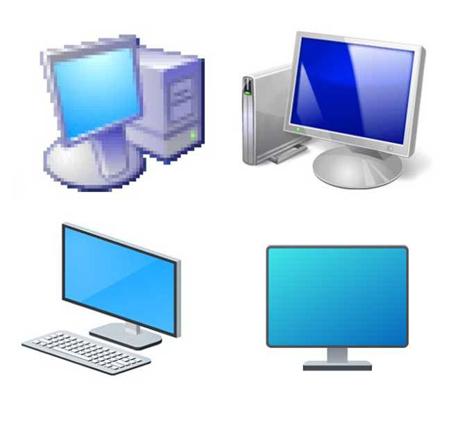 (시계 방향으로)윈도 XP와 윈도 7/8, 윈도 10, 윈도 11의 내 컴퓨터(내 PC) 아이콘