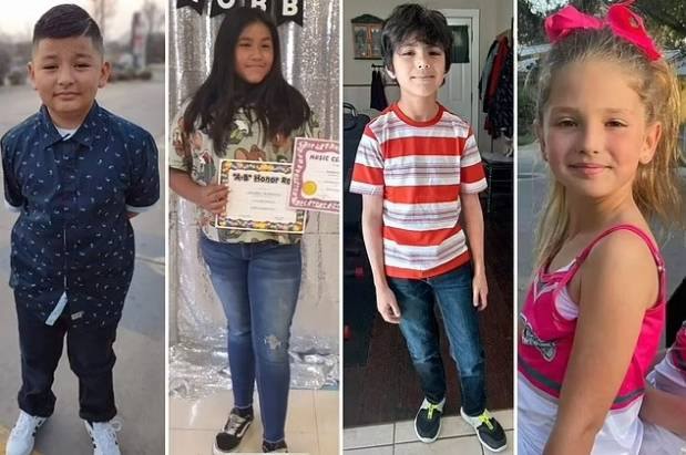 이번 총격사건으로 인한 피해 아동의 모습. 왼쪽부터 자비에 로페즈(10, 사망), 애나벨 로드리게즈(10, 실종), 우지야 가르시아(9, 사망), 마케나 엘로드(10, 사망)