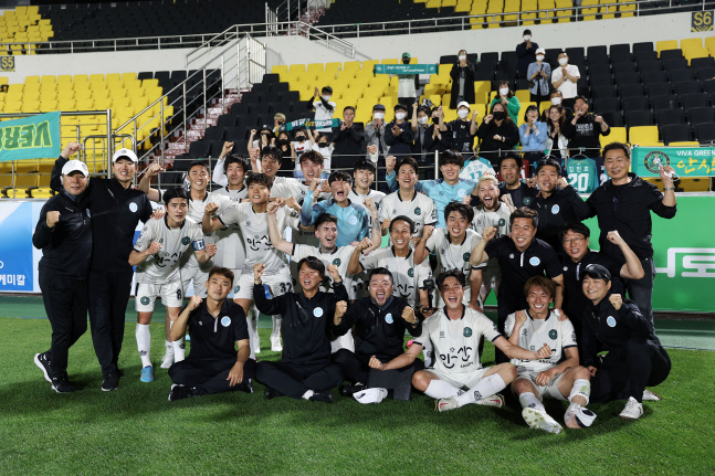 지난 전남전 승리 직후 안산 선수단. 제공 | 한국프로축구연맹