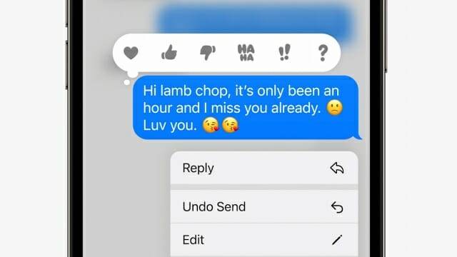 메시지 앱애는 전송 취소, 내용 고치기 기능 등이 포함된다. (사진=애플)