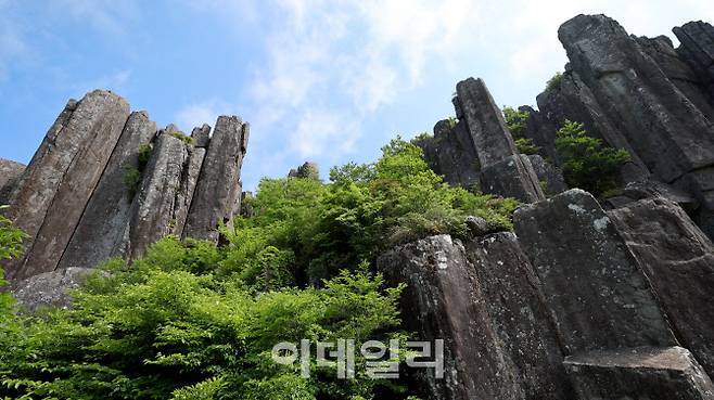 입석대 전망대에서 바라본 입석대 모습. 예부터 나라에 큰일이 있을 때 이곳에서 제를 지냈다고 한다.