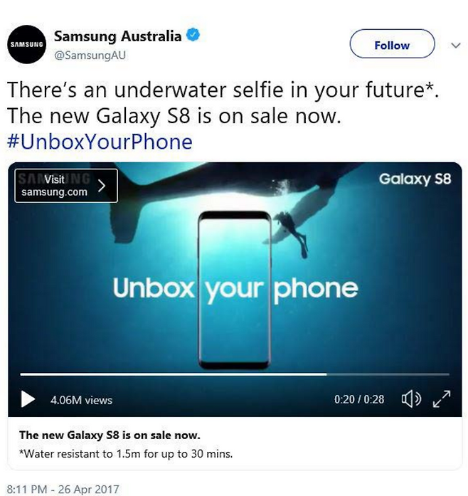 삼성전자 갤럭시S8 호주 광고.ⓒACCC