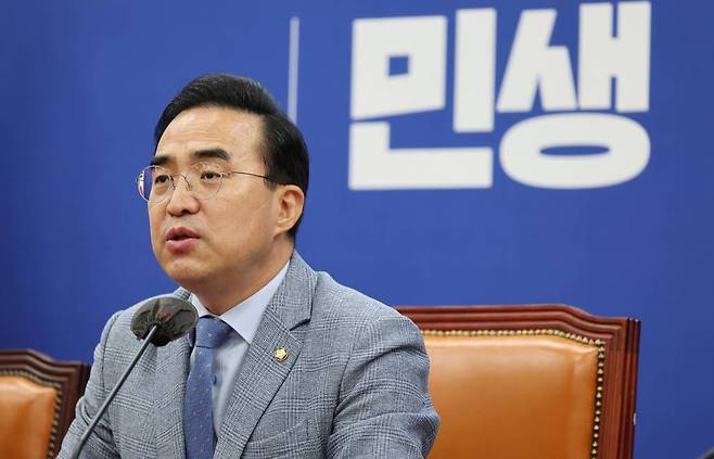 박홍근 더불어민주당 원내대표가 23일 국회에서 열린 정책조정회의에 참석해 발언하고 있다. / 사진제공=뉴시스