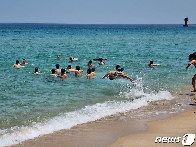 강원 강릉 경포해변을 찾은 시민들이 바다로 뛰어들고 있다. (뉴스1 DB)