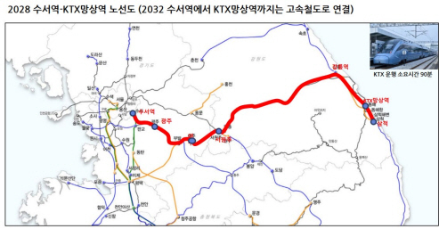 ▲ 2028년 연결 예정인 수서역-KTX망상역 노선도
