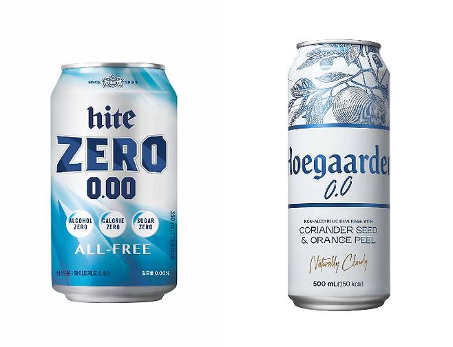 무알코올 맥주 시장이 커지면서 분류에 대한 관심이 모인다. 사진은 무알코올 맥주인 하이트제로 0.00(왼쪽)과 비알코올 맥주 호가든 제로./사진제공=하이트진로음료, 오비맥주