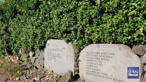 마을에 세워진 시비(詩碑)는 한국시인협회에서 추천한 100명의 시인의 시와 수산리 출신 시인의 시들이 새겨져 있다. ⓒ김재원