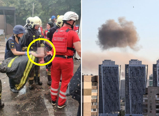 우크라이나 현지시간으로 26일, 러시아군의 미사일 공습 재개로 무너진 아파트에서 구조작업을 펼치는 우크라이나 구조대원들 로이터 연합뉴스