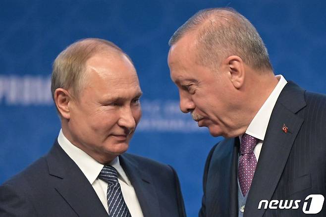 블라디미르 푸틴 러시아 대통령과 레제프 타이이프 에르도안 터키 대통령. © AFP=뉴스1 © News1 우동명 기자