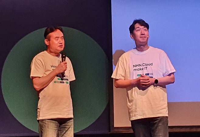 NHN클라우드가 지난 28일 콘퍼런스를 진행했다. (왼쪽부터) 백도민 NHN클라우드 공동대표, 김동훈 NHN클라우드 공동 대표. /사진=뉴스1