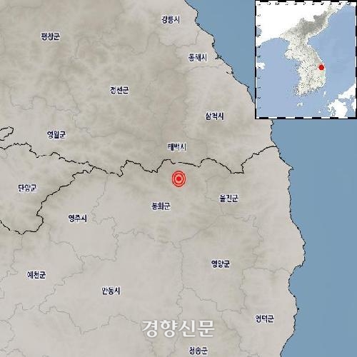 지진 발생 지점. 연합뉴스